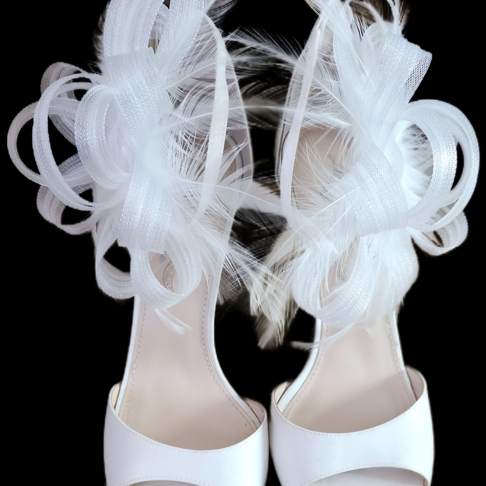 Nina White Feather Bridal Heels | Wedding Reception / Second-Look Shoes